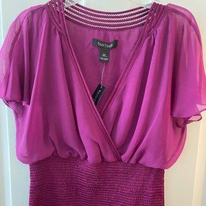 White House Black Market Amethyst Flutter-Sleeve Blouse Size XS NWT